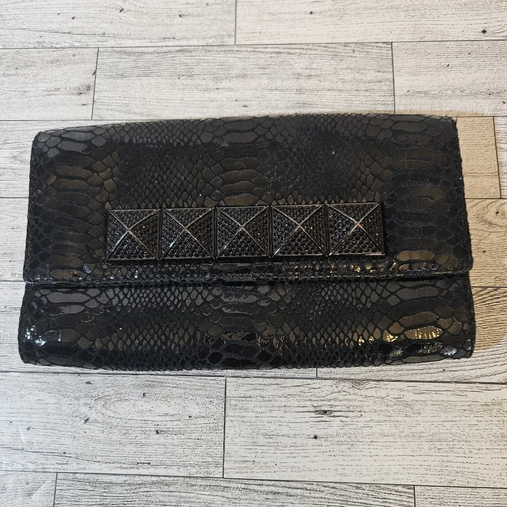 Michael Kors Metallic Black Python Effect Leather Flap Clutch Bag *Missing Strap
